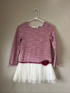 Dollie & Me Pink Knit Top with White Tulle Skirt and Berry Flower Sz 10